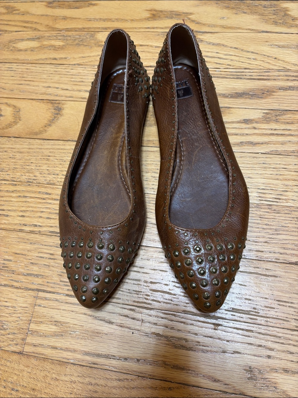 Frye Brown Studded Pointed-Toe Ballet Flats. Size 10.